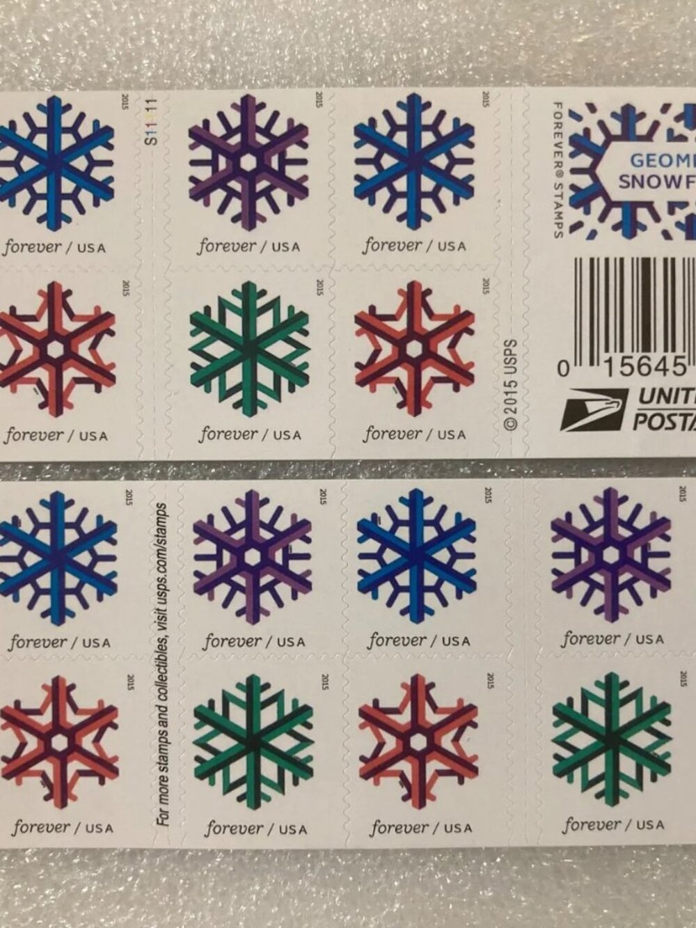 6000 Geometric Snowflakes Holidays 2015 Forever Stamp 500 books of 20 6000